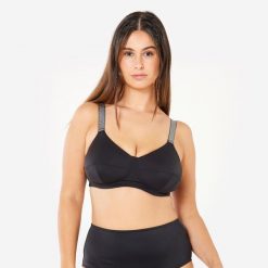Góra kostiumu kąpielowego surfingowego damska Olaian Astrid. Czarne bikini damskie OLAIAN, bez wzorów. W wyprzedaży za 89.99 zł.