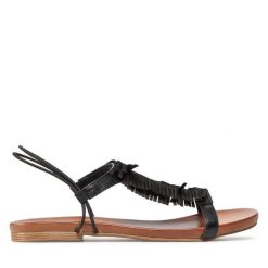 Sandały Lasocki. Czarne sandały damskie Lasocki, bez wzorów, bez obcasa, na płaskiej podeszwie. Za 84.99 zł.