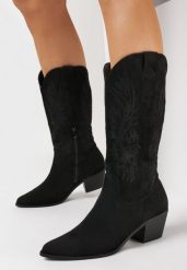 Czarne Botki Kowbojki na Słupku z Noskiem w Szpic Stardara. Czarne botki damskie Born2be, eleganckie, bez obcasa, na obcasie, bez zapięcia. Za 169.99 zł.