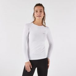 Koszulka do biegania z długim rękawem damska Kiprun Run 500. Białe bielizna termoaktywna damska KIPRUN, m, bez wzorów, z elastanu. Za 119.99 zł.