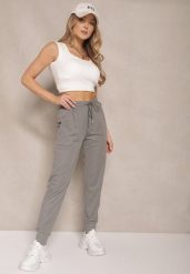 Szare Spodnie Dresowe z Wiskozą High Waist Ozdobione Sznurkiem Ellivenna. Szare spodnie dresowe damskie Renee, l, z dresówki. Za 39.99 zł.