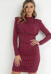 Fuksjowa Sukienka Dopasowana w Geometryczny Wzór Bozi. Czerwone sukienki damskie Born2be, na co dzień, s, bez wzorów, eleganckie, bez kołnierzyka, bez ramiączek, maxi, dopasowane. W wyprzedaży za 167.99 zł.