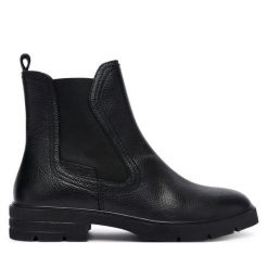 Botki Tamaris. Czarne botki damskie Tamaris, bez obcasa, na płaskiej podeszwie, bez zapięcia. Za 319.99 zł.