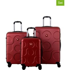 3-częściowy zestaw walizek w kolorze ciemnoczerwonym. Czerwone walizki Bestseller Luggage, bez wzorów, z materiału. W wyprzedaży za 499.95 zł.
