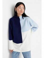 Trendyol Sweter w kolorze granatowo-biało-błękitnym rozmiar: XL. Białe golfy damskie Trendyol, xl, bez wzorów, ze splotem, bez ramiączek. Za 79.45 zł.