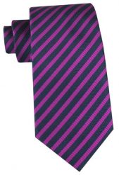 Klasyczny Krawat Klubowy - Alties - Drobny Prążek, Fuksja i Granat. Czerwone krawaty i muchy męskie Alties, bez wzorów, z tkaniny, eleganckie. Za 49.00 zł.