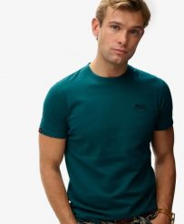 Superdry Koszulka Essential Logo z organicznej bawełny – slim fit – Storm Green. Zielone t-shirty damskie Superdry., m, bez wzorów, z bawełny, bez ramiączek. Za 138.95 zł.