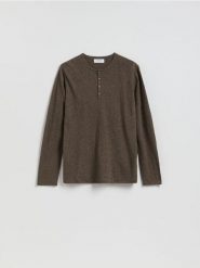 Sweter henley - szary. Szare swetry męskie Reserved, l, bez wzorów, z dzianiny, bez kołnierzyka. Za 119.99 zł.