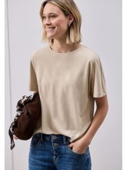 Street One Koszulka w kolorze beżowym rozmiar: 40. Brązowe t-shirty damskie Street One, bez wzorów, bez kołnierzyka. Za 96.60 zł.