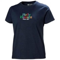 Koszulka sportowa damska Helly Hansen Core Graphic. Niebieskie bluzki sportowe damskie Helly Hansen, bez wzorów, z bawełny, bez ramiączek. Za 252.00 zł.