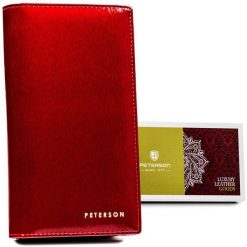 Portfel skórzany Peterson PTN 421431-SH czerwony. Czerwone portfele damskie Peterson, bez wzorów, ze skóry. Za 121.99 zł.