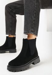 Czarne Botki Sztyblety z Imitacji Zamszu na Platformie Oppore. Czarne botki damskie Born2be, z jeansu, eleganckie, bez obcasa, na obcasie, bez zapięcia. Za 109.99 zł.
