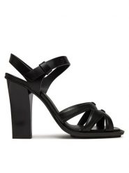 Max Mara Sandały 2514521072600 Czarny. Czarne sandały damskie Max Mara, bez wzorów, ze skóry, bez obcasa, na słupku. Za 1,929.00 zł.