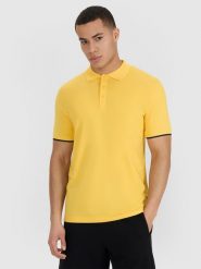 4F Koszulka polo regular męska - żółta L. Żółte koszulki polo męskie 4f, l, bez wzorów, z bawełny, bez ramiączek. W wyprzedaży za 49.99 zł.