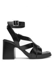 JENNY Sandały JY012768-1 Czarny. Czarne sandały damskie Jenny, bez wzorów, z materiału, bez obcasa, na słupku. W wyprzedaży za 127.99 zł.