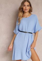 Niebieska Sukienka Mini Plisowana z Paskiem z Imitacji Skóry Dasima. Niebieskie sukienki damskie Renee, na lato, bez wzorów, ze skóry, bez kołnierzyka, bez ramiączek, mini. W wyprzedaży za 62.99 zł.