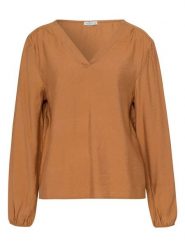 Cross Jeans Bluzka w kolorze jasnobrązowym rozmiar: M. Brązowe bluzki damskie Cross Jeans, m, bez wzorów, z jeansu, bez kołnierzyka, bez ramiączek. Za 52.67 zł.