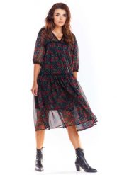 Zwiewna Wzorzysta Sukienka z Szyfonu - Wzór 1. Szare sukienki damskie Awama, l, bez wzorów, z elastanu, wizytowe, bez kołnierzyka, bez ramiączek. Za 349.90 zł.
