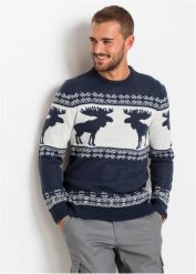 Sweter w norweski wzór. Niebieskie swetry męskie bonprix, l, bez wzorów, bez kołnierzyka. Za 109.99 zł.