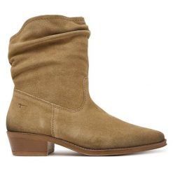Botki Tamaris. Brązowe botki damskie Tamaris, bez obcasa, na słupku, bez zapięcia. Za 445.99 zł.