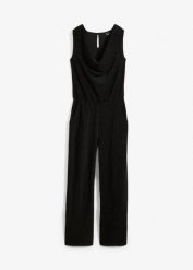 Kombinezon z połyskującymi elementami. Czarne kombinezony damskie bonprix, bez wzorów, eleganckie, bez kołnierzyka, bez ramiączek. Za 142.99 zł.