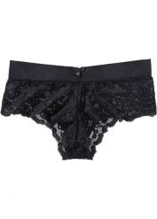 Figi panty z subtelnej koronki. Czarne figi damskie bonprix, bez wzorów, z bawełny. Za 37.99 zł.