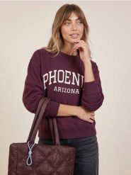 Dresowa bluza crewneck z napisem - bordowy. Czerwone bluzy bez kaptura damskie Sinsay, l, z dresówki. Za 35.99 zł.