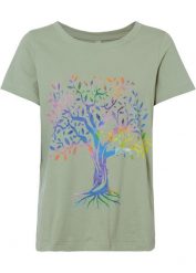 T-shirt z nadrukiem, bawełna organiczna. Niebieskie t-shirty damskie bonprix, bez wzorów, z bawełny, bez kołnierzyka. Za 39.99 zł.