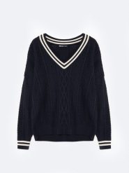 Sweter damski z wiskozy z dekoltem v-neck granatowy Cyntylia 403. Niebieskie swetry klasyczne damskie Big Star, l, z materiału, bez kołnierzyka. W wyprzedaży za 159.99 zł.
