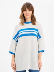 American vintage Damska koszula z dzianiny z wełną - Damsville Kobiety Sztuczne włókno szary|niebieski w paski, ONE SIZE. Niebieskie koszule damskie American vintage, bez wzorów, z dzianiny, sportowe, bez kołnierzyka, bez ramiączek. Za 629.95 zł.