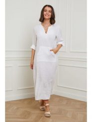 Curvy Lady Lniana sukienka w kolorze białym rozmiar: 48/50. Białe sukienki damskie Curvy Lady, bez wzorów, ze lnu, klasyczne, bez kołnierzyka, bez ramiączek, maxi. Za 149.31 zł.