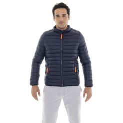 Kurtka puchowa z pełny zamek błyskawiczny na co dzień. Niebieskie kurtki treningowe męskie LEONE 1947 APPAREL, bez wzorów, z poliesteru, na fitness i siłownię. W wyprzedaży za 201.87 zł.