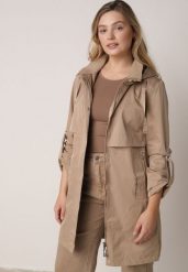 Brązowa Kurtka w Stylu Parki z Odpinanym Kapturem i Sznurkami Enang. Brązowe parki damskie Born2be, l, bez wzorów, z jeansu. Za 179.99 zł.