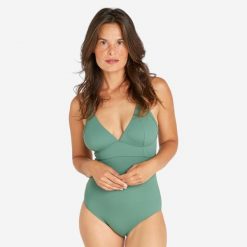 Kostium kąpielowy jednoczęściowy surfingowy damski Olaian Bea Simi. Zielone stroje jednoczęściowe damskie Decathlon, m, bez wzorów. Za 119.99 zł.