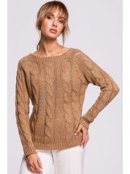 Made of emotion Sweter w kolorze jasnobrązowym rozmiar: S/M. Brązowe swetry klasyczne damskie Made Of Emotion, m, ze splotem, bez kołnierzyka. Za 136.13 zł.