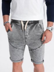Krótkie spodenki męskie jeansowe - szare V4 W361 - M. Szare szorty męskie Ombre Clothing, z bawełny, bez kołnierzyka. W wyprzedaży za 49.99 zł.