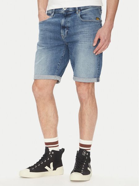 G-Star Raw Szorty jeansowe 3301 D10481 D634 H096 Niebieski Slim Fit. Niebieskie szorty męskie G-Star, z bawełny, bez kołnierzyka. Za 260.99 zł.