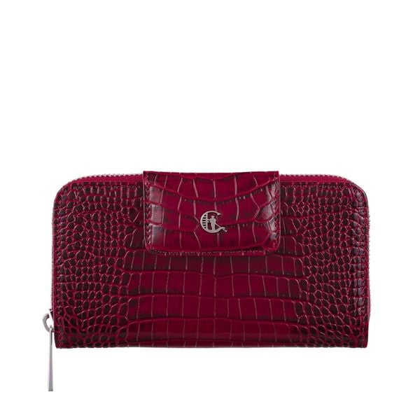 Damski portfel skórzany z suwakiem Canaletto croco bordowy PD2006s162 RFID. Czerwone portfele damskie bez wzorów, ze skóry. Za 170.00 zł.
