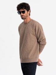 Bluza męska RELAXED FIT z tłoczonymi literami – brązowa V3 OM-SSNZ-0164 - XXL. Brązowe bluzy bez kaptura męskie Ombre Clothing, l, z bawełny. Za 107.99 zł.