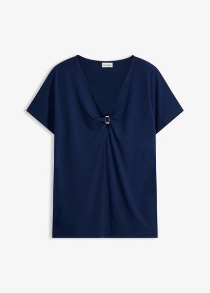 T-shirt z ozdobnym kółeczkiem. Niebieskie t-shirty damskie bonprix, bez wzorów, bez kołnierzyka. Za 37.99 zł.