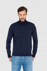 LA MARTINA Granatowy sweter męski z golfem. Niebieskie swetry męskie La Martina, m, bez wzorów, bez kołnierzyka. W wyprzedaży za 399.99 zł.