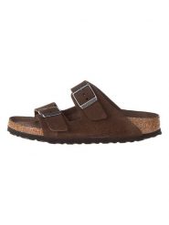 Birkenstock Skórzane klapki "Arizona" w kolorze brązowym rozmiar: 35. Brązowe klapki damskie Birkenstock, bez wzorów, z materiału, bez obcasa. Za 354.95 zł.