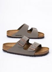 Klapki damskie szare Birkenstock Arizona BFBC. Szare klapki damskie Birkenstock, bez wzorów, bez obcasa. Za 369.99 zł.