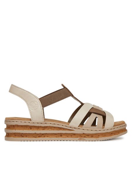 Rieker Sandały 62918-62 Biały. Białe sandały damskie Rieker, bez wzorów, z syntetyku, bez obcasa, na koturnie. Za 299.99 zł.