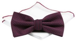 ZESTAW - Mucha z Poszetką Chattier - Ciemna Czerwień, Drobny Wzór. Czerwone krawaty i muchy męskie Chattier, bez wzorów, eleganckie. Za 59.00 zł.