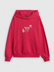 4F Bluza dresowa loose z kapturem damska - różowa XS. Czerwone bluzy z kapturem damskie 4f, xs, z bawełny. Za 189.99 zł.