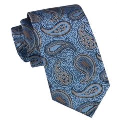 Elegancki Męski Krawat - Alties - Niebieski w Duży Wzór Paisley. Niebieskie krawaty i muchy męskie Alties, bez wzorów, z tkaniny, eleganckie. Za 49.00 zł.
