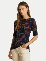 LAUREN RALPH LAUREN Bluzka 200P03722001 Granatowy Slim Fit. Niebieskie bluzki damskie Lauren Ralph Lauren, s, bez wzorów, z bawełny, bez kołnierzyka, bez ramiączek. Za 329.99 zł.