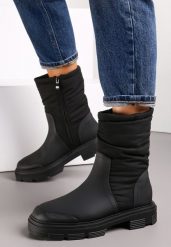 Czarne Botki Sztyblety z Pikowaną Cholewką Fote. Czarne botki damskie Renee, z jeansu, eleganckie, bez obcasa, na płaskiej podeszwie, bez zapięcia. Za 159.99 zł.
