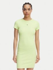 Tommy Jeans Sukienka letnia Flag DW0DW22613 Zielony jasny Slim Fit. Zielone sukienki damskie Tommy Jeans, na lato, xl, bez wzorów, z bawełny, bez kołnierzyka, bez ramiączek. Za 289.99 zł.